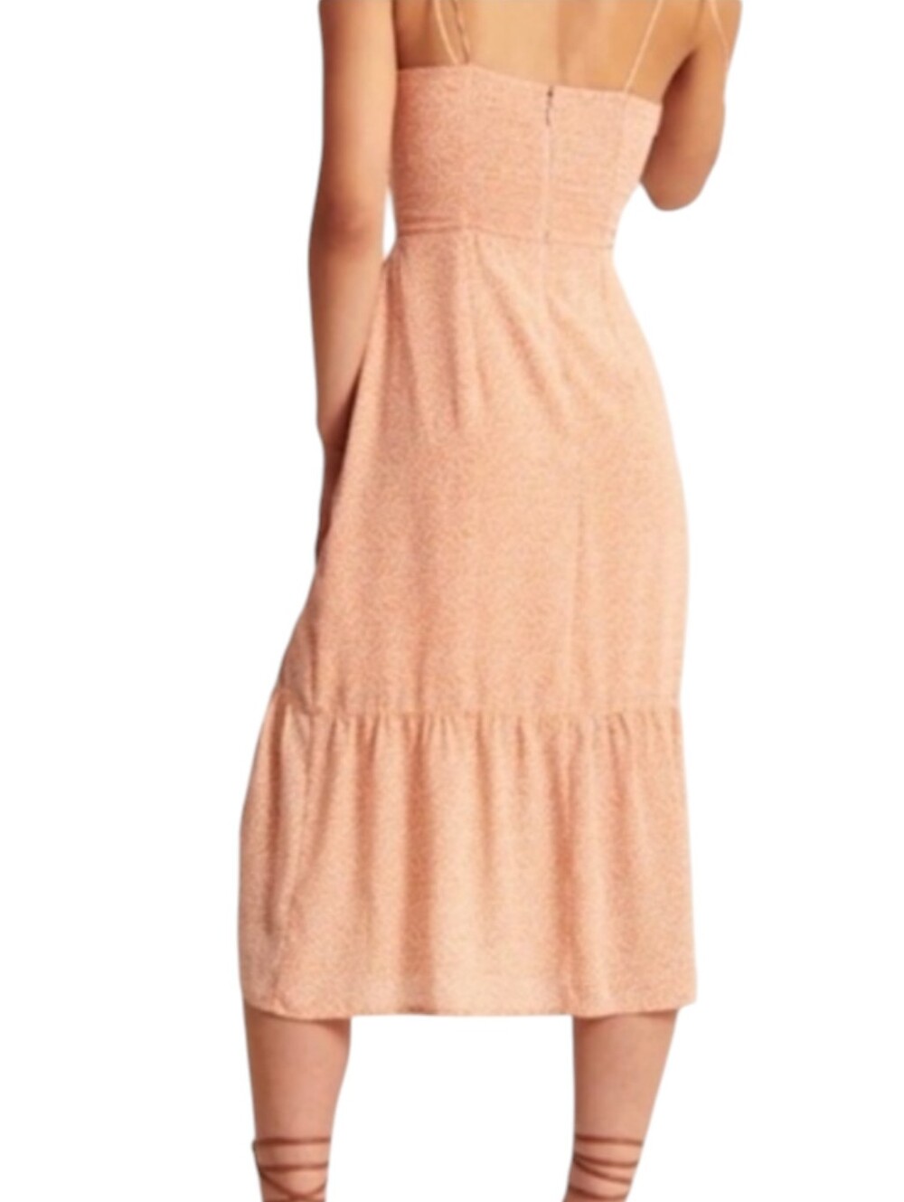 Abercrombie & Fitch Peach Ditsy Botanical Tie Shoulder Babydoll Goring Dress S - Picture 4 of 8